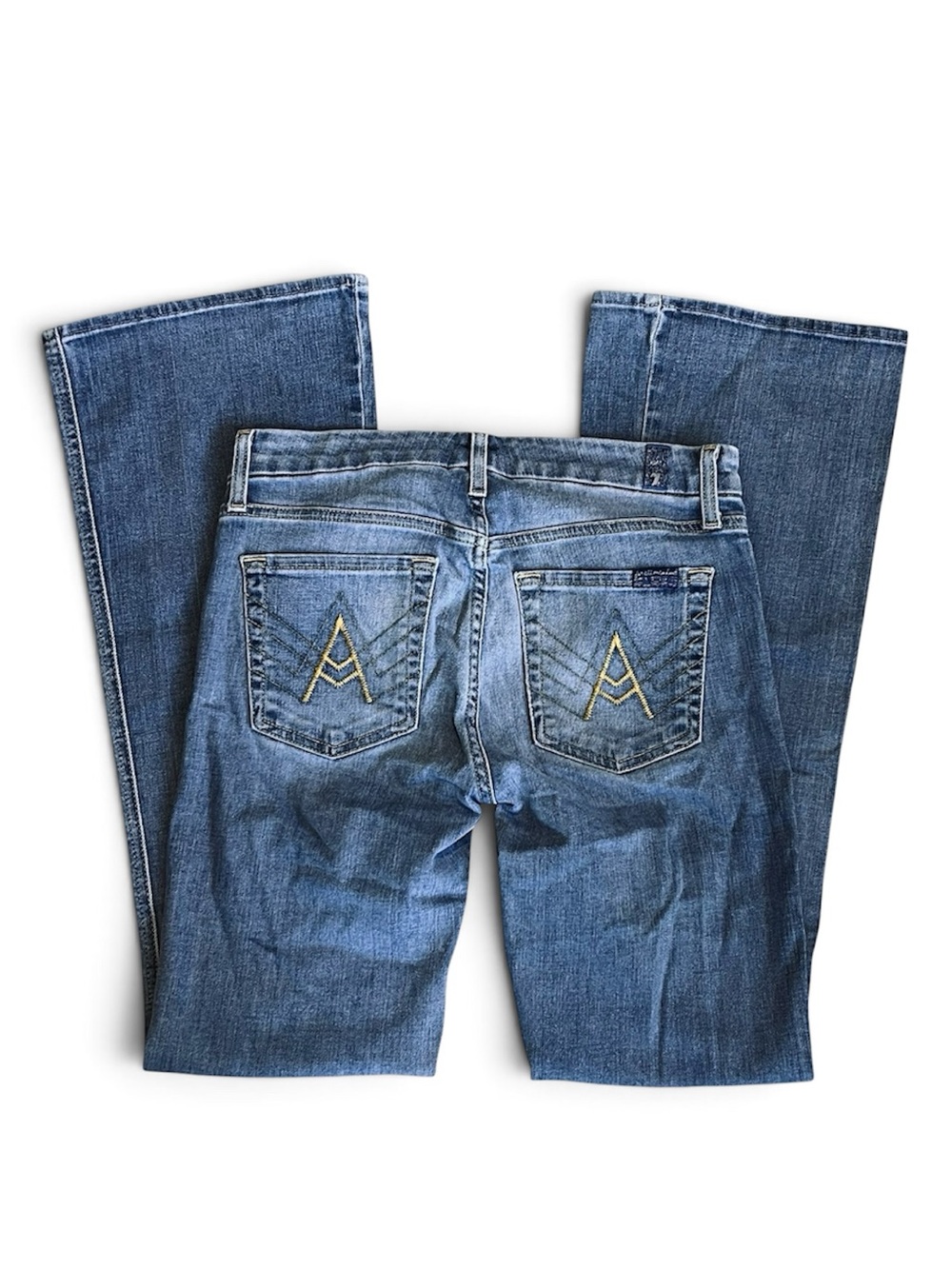 7FAM 7 For All Mankind Women’s Sz 27 Flare Jeans A Pocket Mid Rise Stretch Denim
